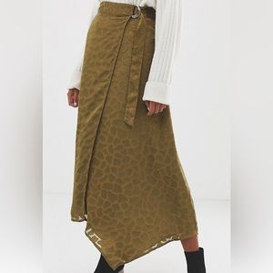 ASOS DESIGN wrap midi skirt with D-ring belt in burnout satin size 4